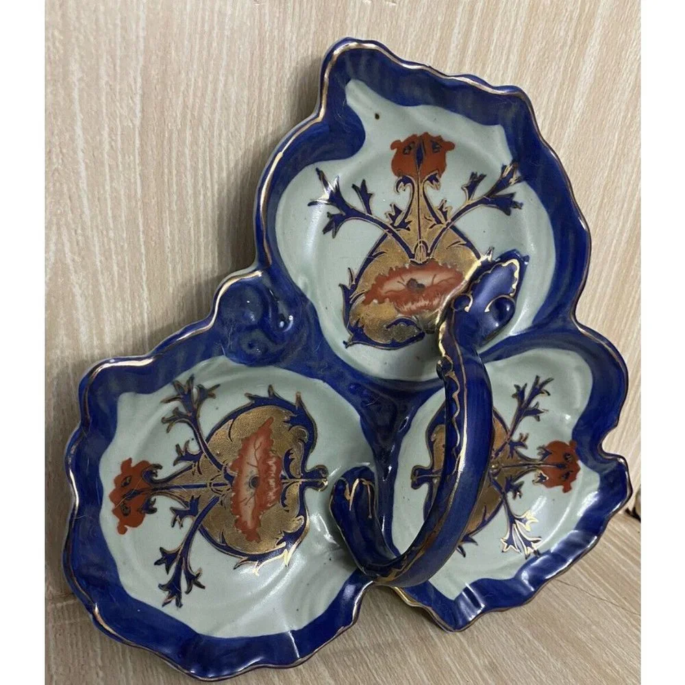Victoria Ware Ironstone Transferware 3 Part Relish Dish W/Handle 11”x 3.5” Candy